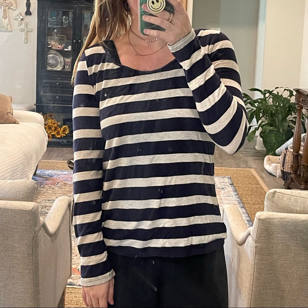 navy + white striped long sleeve top